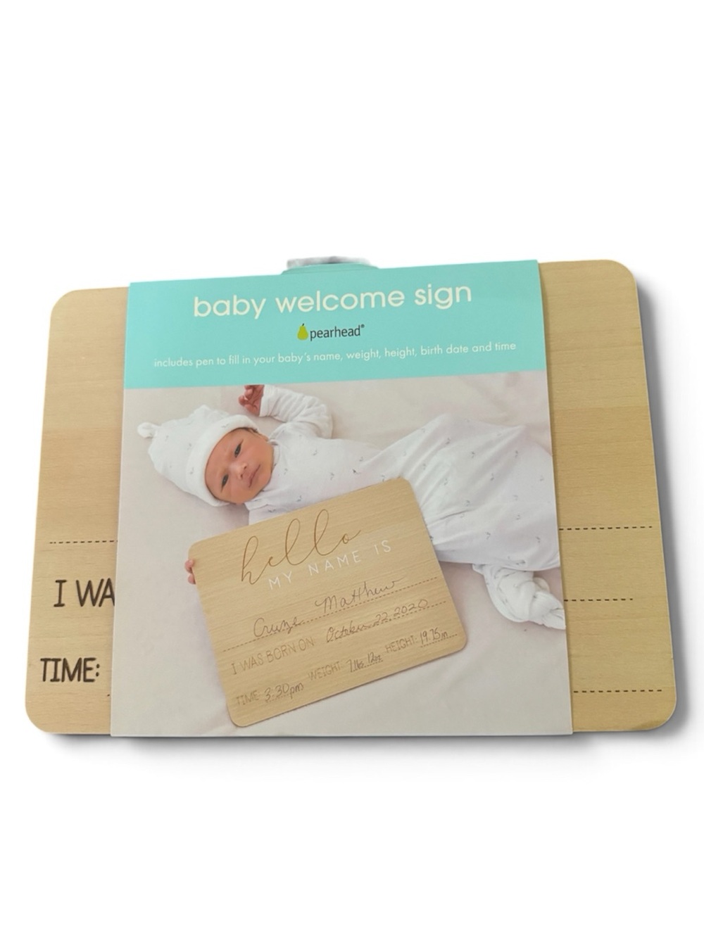 Pearhead Baby Welcome Sign - Natural Wood NWT